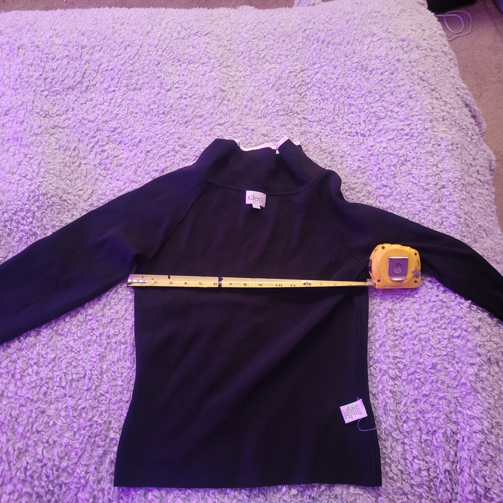 cleo Black Long Sleeve Tee with High Collar and Yellow Stripe